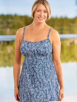 Women's Block Print Empire Swim Dress