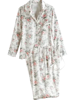 Women's Brushed-Back-Satin Rose Pajama Set