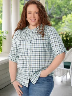 Women's Brushed Cotton Plaid Top
