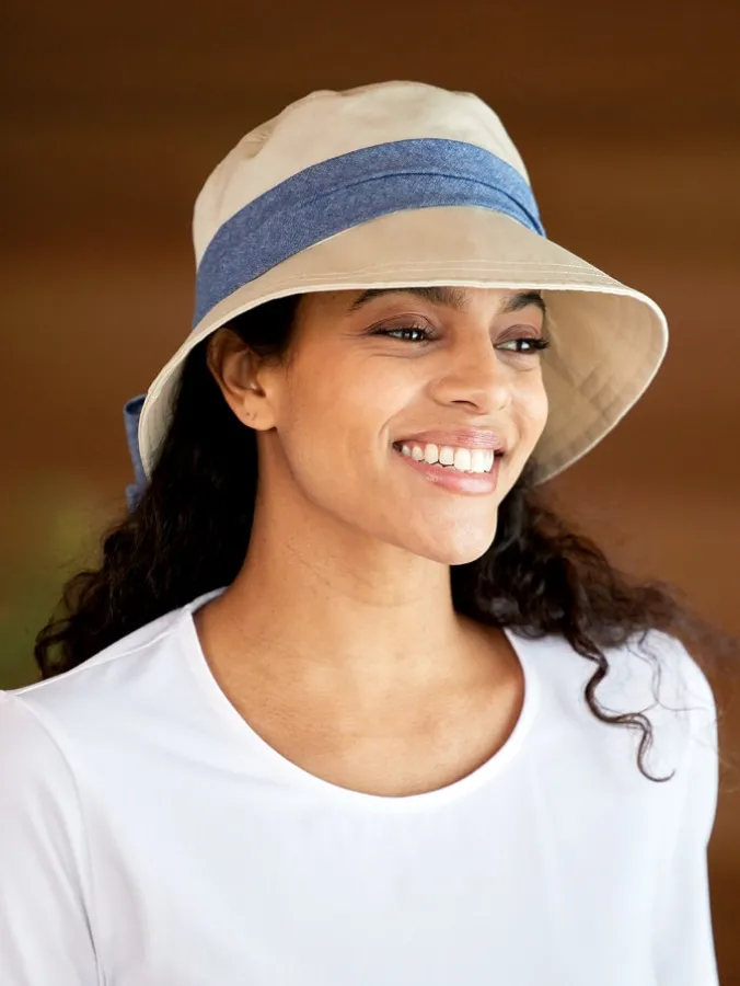 Women's Bucket Hat With Chambray Bow