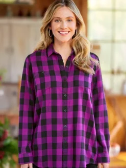 Women's Buffalo Check Flannel Boyfriend Shirt