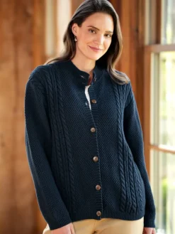 Women's Cable-Knit Cotton Cardigan Sweater