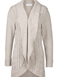 Women's Cable-Knit Open Cardigan With Shawl Collar