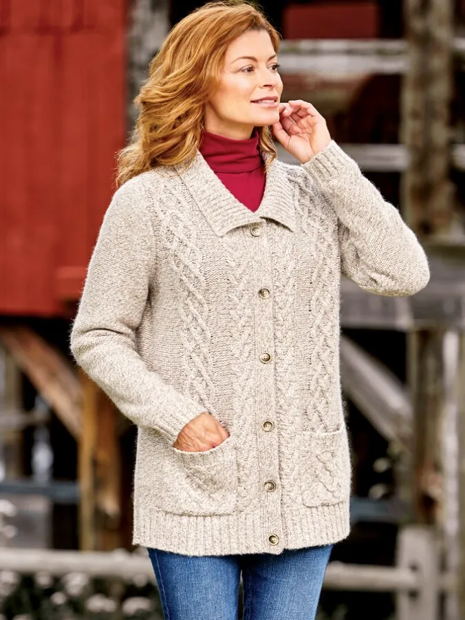 Women's Cable-Knit Ragg Cardigan