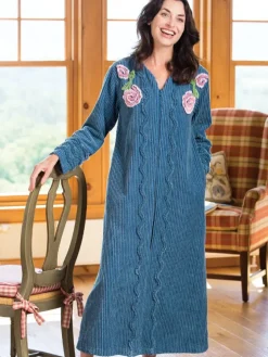 Women's Chenille Blossom 3/4 Zip-Front Robe