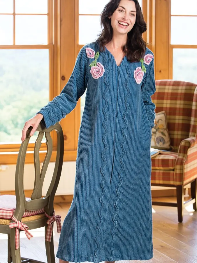 Women's Chenille Blossom 3/4 Zip-Front Robe