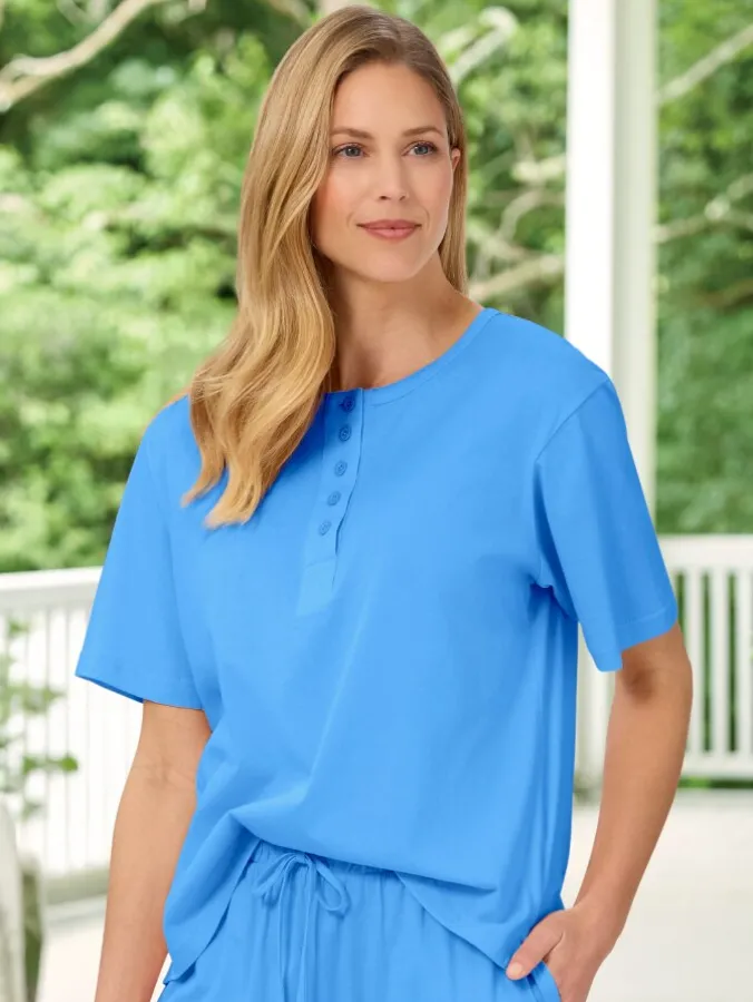 Women's Comfort Knit Solid Color Cotton Sleep Tee