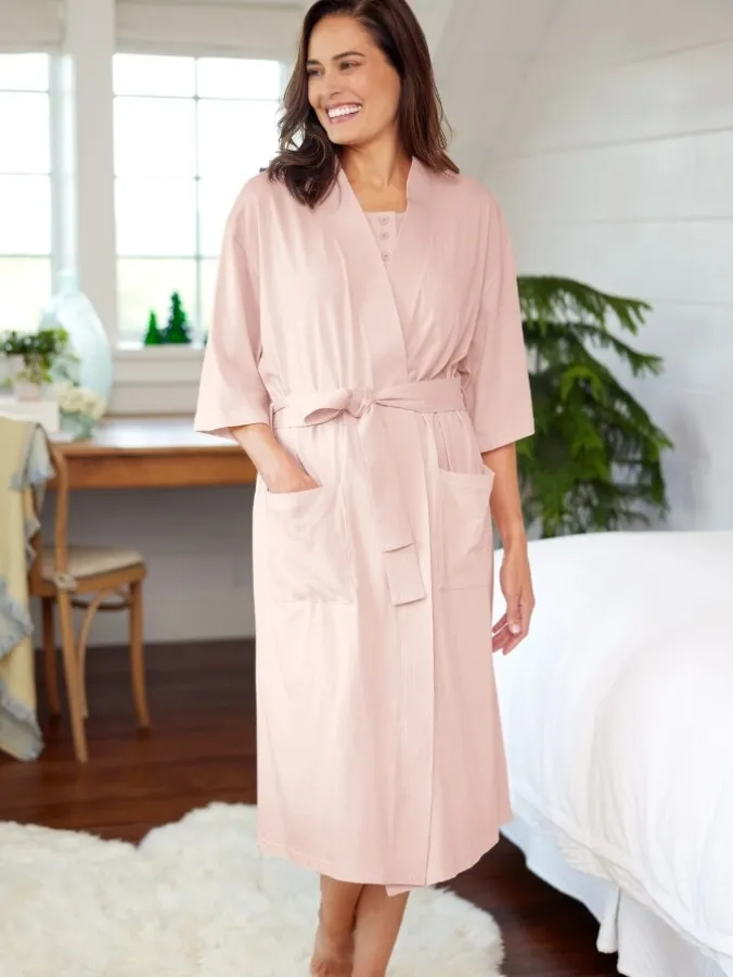 Women's Comfort Knit Solid Color Cotton Wrap Robe