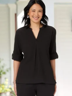 Women's Cotton Gauze Roll-Up Sleeve Tunic Top