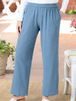 Women's Cotton Gauze Wide-Leg Pull-On Pants