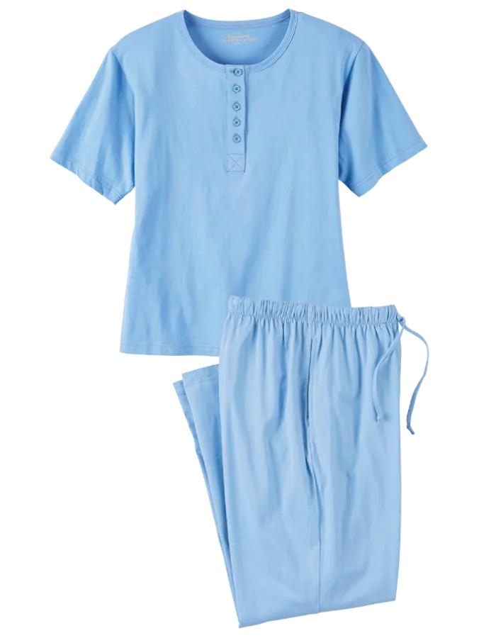 Women's Cotton Knit Short-Sleeve Henley Pajamas