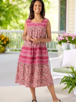 Women's Cotton Sleeveless Square-Neck Muumuu Dress