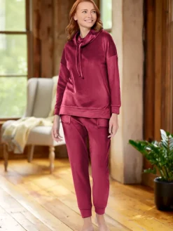 Women's Cowl-Neck Velour Sleep and Lounge Jogger Set