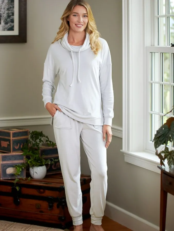 Women's Cowl-Neck Velour Sleep and Lounge Jogger Set