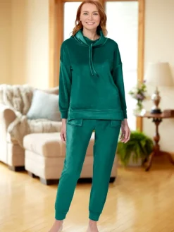 Women's Cowl-Neck Velour Sleep and Lounge Jogger Set