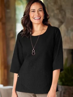 Women's Crinkle Cotton 3/4 Sleeve Tunic Top