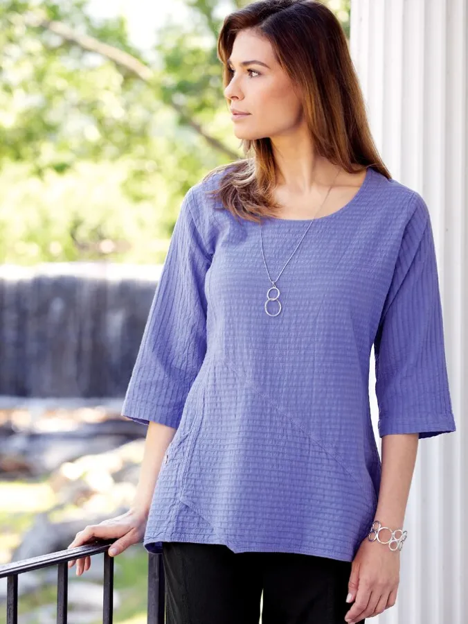 Women's Crinkle Cotton 3/4 Sleeve Tunic Top
