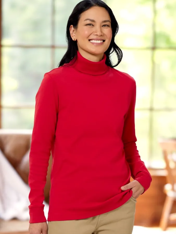 Women's Deep Red or Light Blue USA Cotton Turtleneck