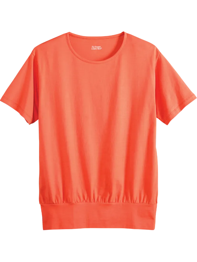 Women's Easy-Fit Short-Sleeve Cotton/Modal Banded-Bottom Top
