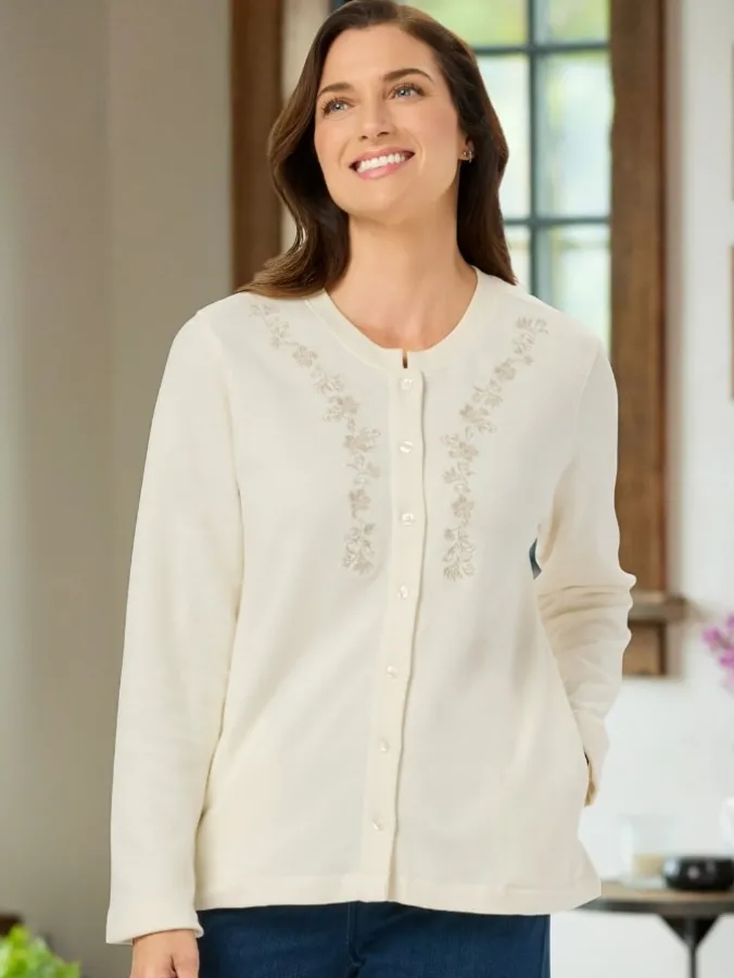 Women's Embroidered Sweatshirt Fleece Cardigan