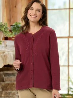 Women's Embroidered Sweatshirt Fleece Cardigan