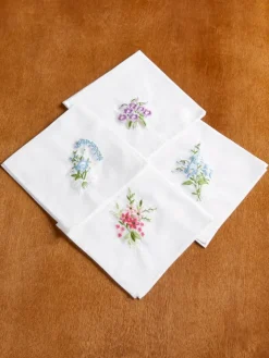 Women's Floral Cotton Embroidered Handkerchiefs, Set of 12