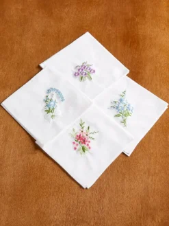 Women's Floral Cotton Embroidered Handkerchiefs, Set of 12