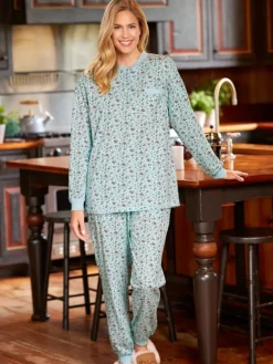 Women's Floral Cotton Jersey Knit Ski Pajama Set