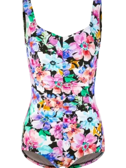 Women's Floral Splash One-Piece Shirred Swimsuit