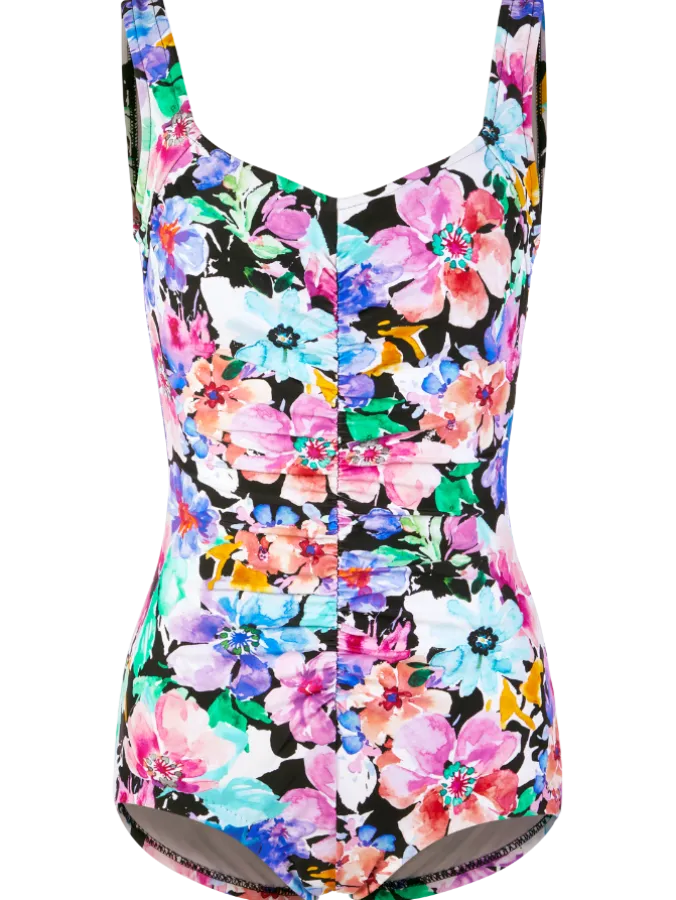 Women's Floral Splash One-Piece Shirred Swimsuit