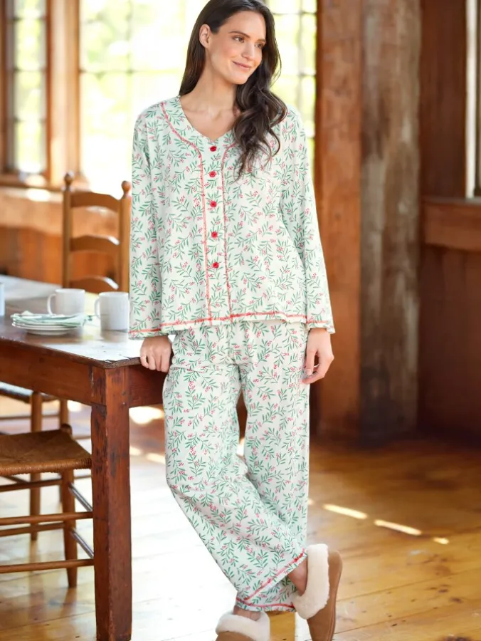 Women's Holly Berry Cotton Knit Pajama Set