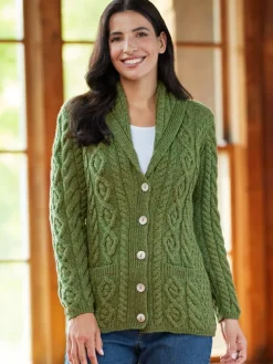 Women's Irish Supersoft Wool Shawl-Collar Cardigan