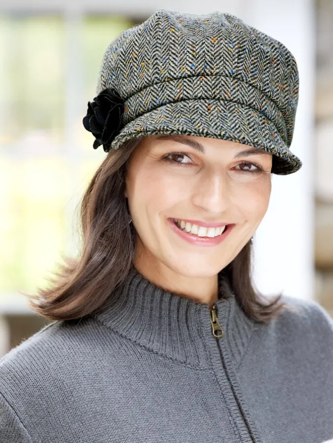 Women's Irish Wool Herringbone Newsboy Cap