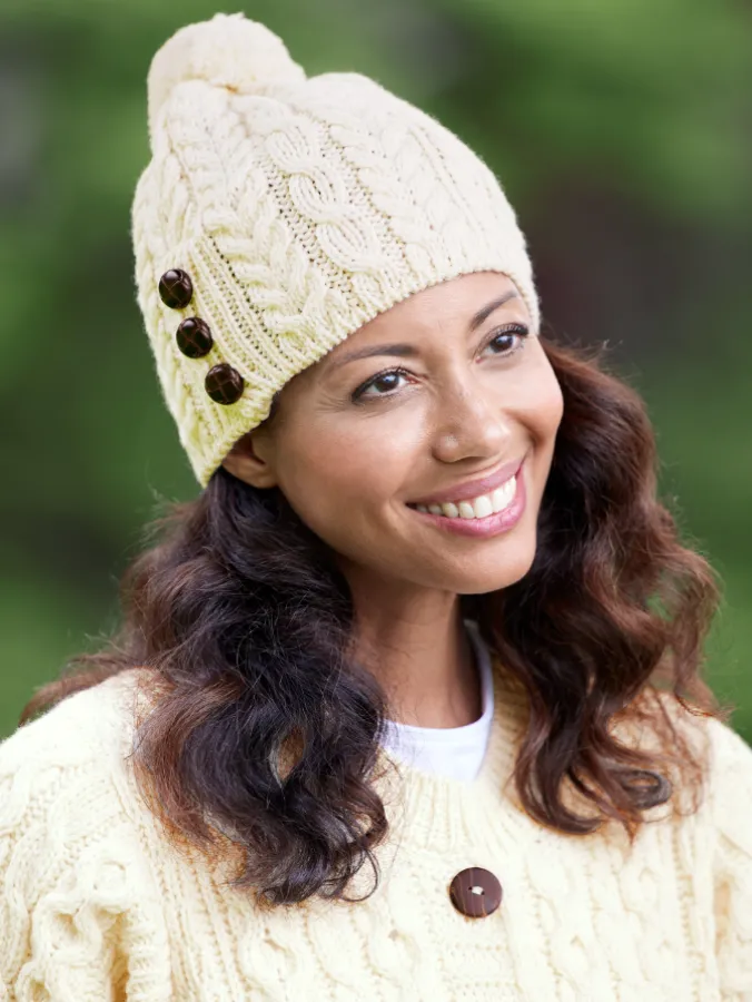 Women's Irish Wool Knit Pom-Pom Hat