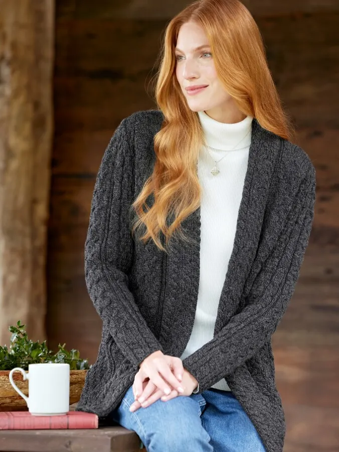 Women's Irish Wool Open-Front Long Cardigan