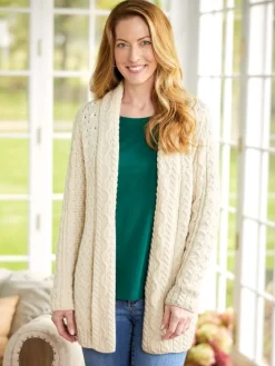 Women's Irish Wool Open-Front Long Cardigan