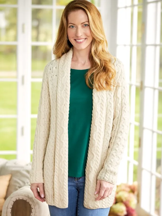 Women's Irish Wool Open-Front Long Cardigan