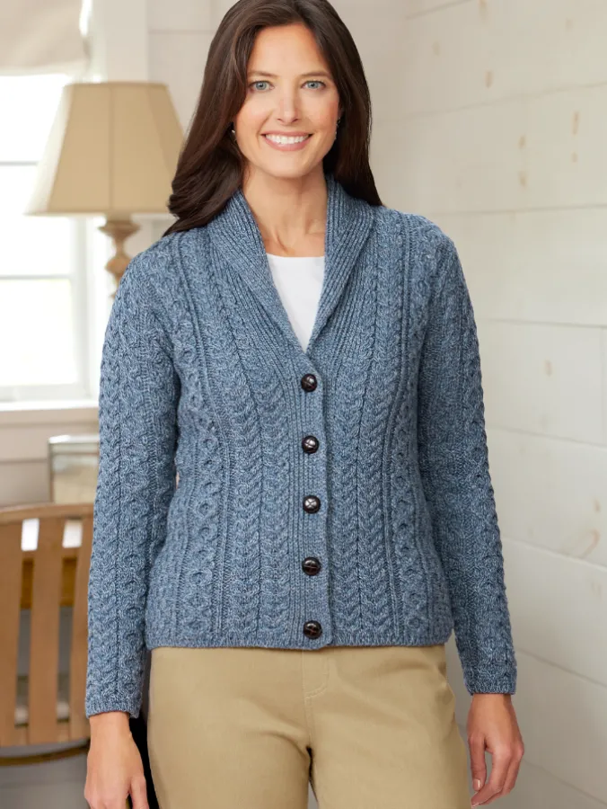 Women's Irish Wool Shawl Collar Cardigan