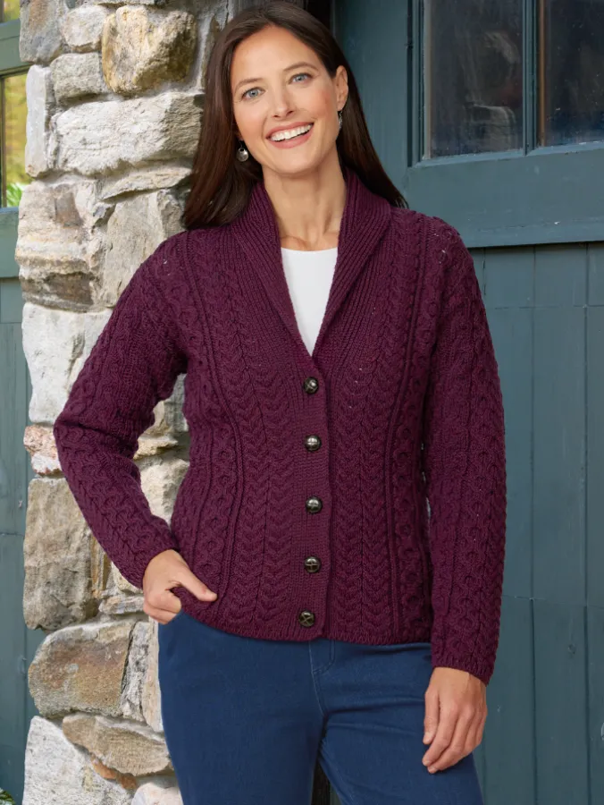 Women's Irish Wool Shawl Collar Cardigan