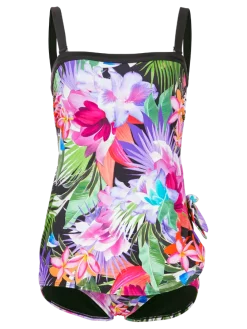 Women's Jewel-Tone Floral Bandeau Swimsuit