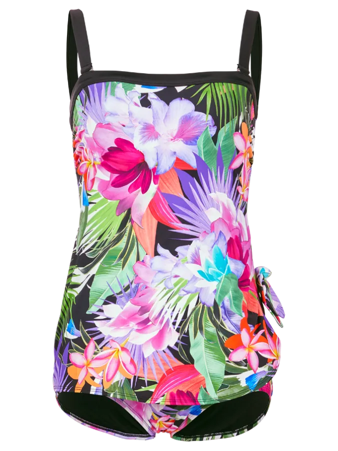 Women's Jewel-Tone Floral Bandeau Swimsuit