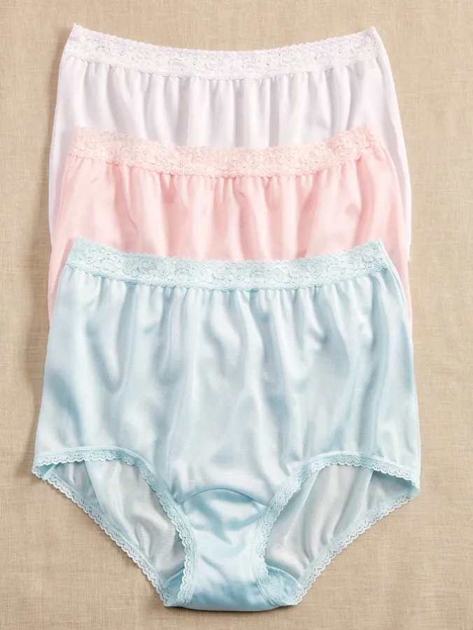 Women's Lace Trim Nylon Panties, 3 Pair