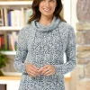 Women's Lightweight Cowl Neck Jacquard Terry Sweater