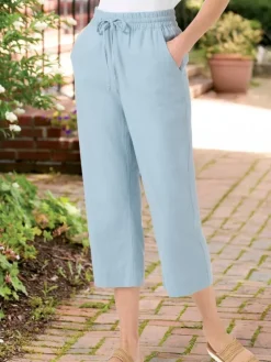 Women’s Linen-Blend Pull-On Drawstring Crop Pants