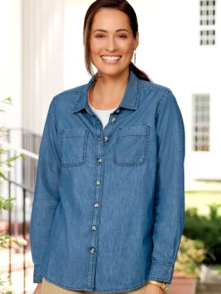 Women's Long-Sleeve Lightweight Denim Shirt