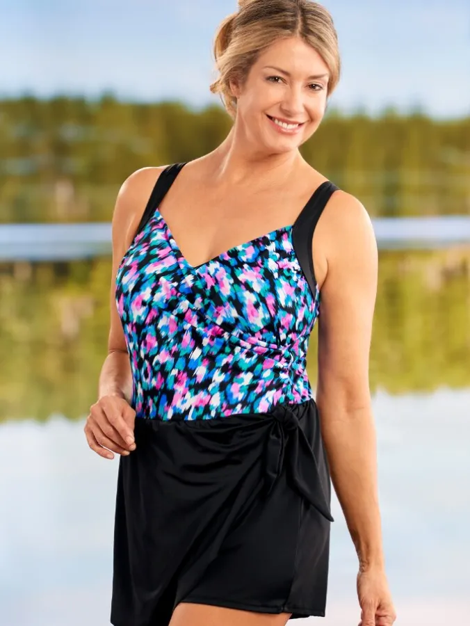 Women's Modern Floral Skort Swimsuit Romper