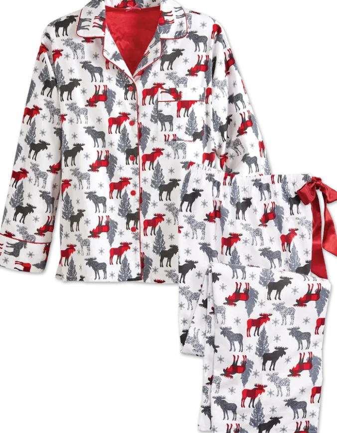 Women's Moose Flannel Pajama Set