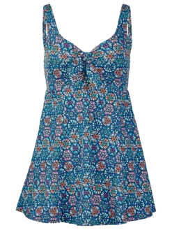 Women's Navy Medallion Swim Dress With Knot Accent