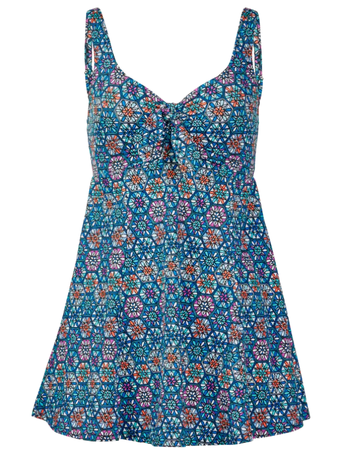 Women's Navy Medallion Swim Dress With Knot Accent