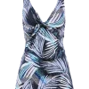 Women's Navy Palm Swim Dress With Knot Accent